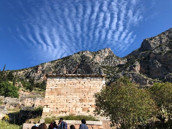 Photograph by author of Delphi, Greece, May 2019, where the sky appears to be radiating outward from the force of the truths first made public some 2,500 years ago.