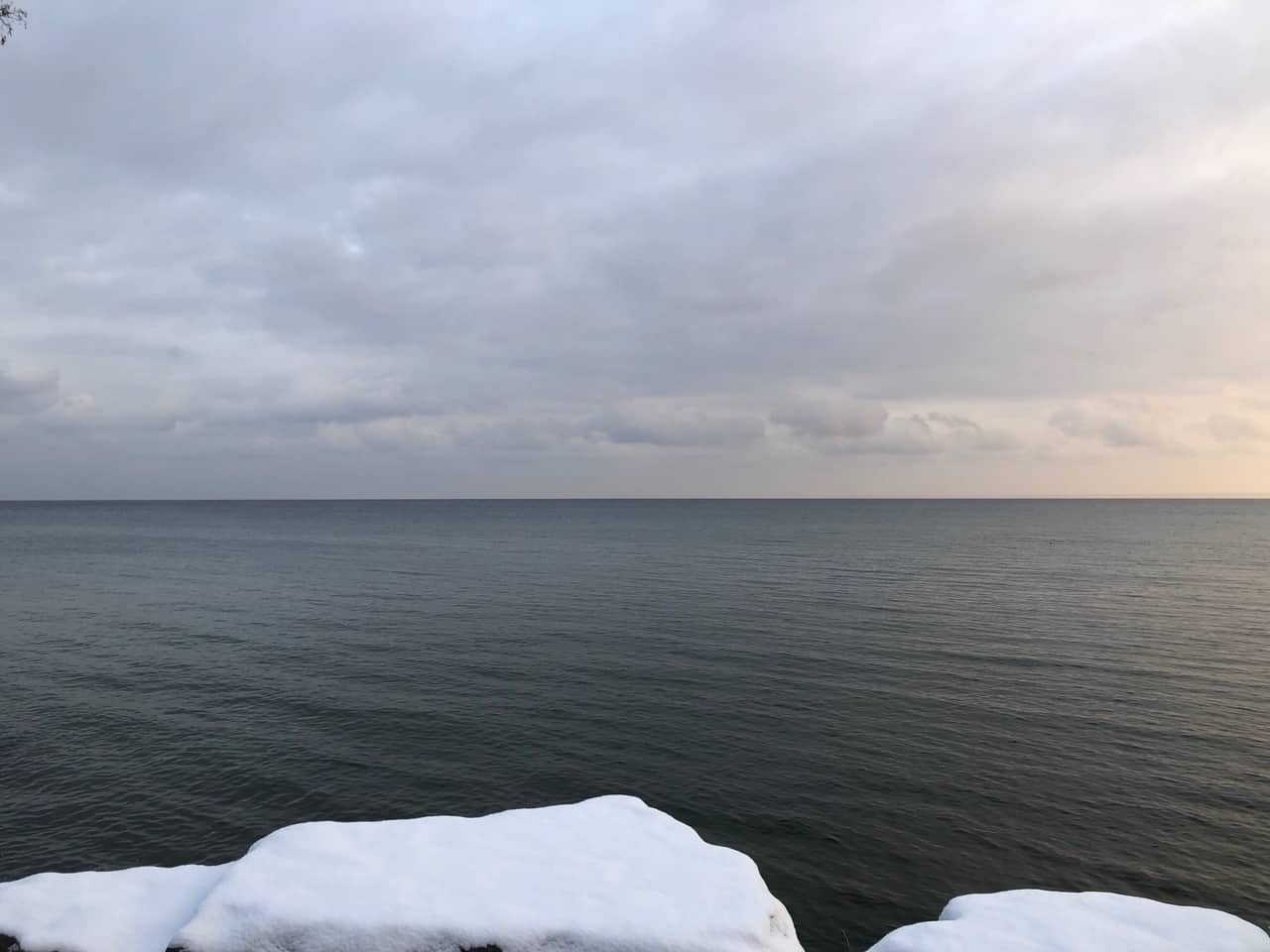 Lake Ontario seen from Oakville at sunset looking south in late fall, 2021.