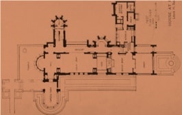 Image of drawing of Ground Floor Plan, Babson House, Riverside, Illinois, Adler & Sullivan, Architects, built 1908, demolished, 1960