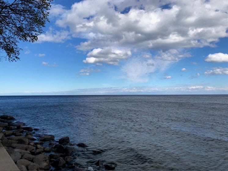 Author’s photograph showing wind moving across Lake Ontario at Oakville, May 2024.