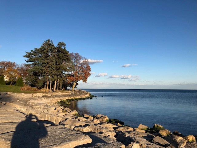 Late day light on Lake Ontario looking E from W side of Gairloch Gardens, Oakville.